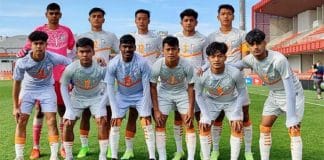 Indian footballers celebrate victory over Atletico Madrid in Spain