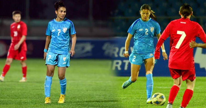 Indian Women's Football Team Celebrating Victory in Olympic Qualifiers Match