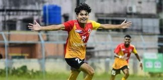 Kush Chhetry Celebrates Goal for East Bengal in Reliance Development League Match Against ATK Mohun Bagan