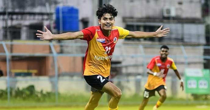 Kush Chhetry Celebrates Goal for East Bengal in Reliance Development League Match Against ATK Mohun Bagan