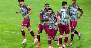 Mohun Bagan Football Club players celebrating a victory