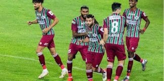 Mohun Bagan Football Club players celebrating a victory