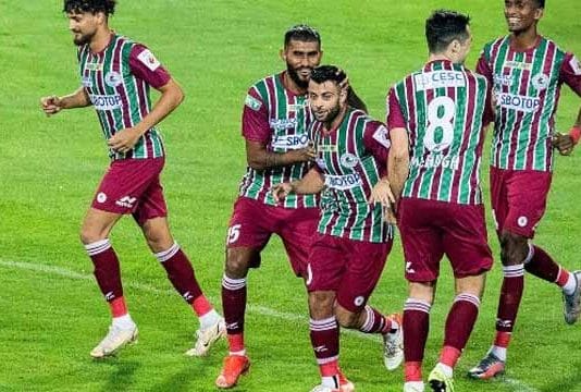 Mohun Bagan Football Club players celebrating a victory