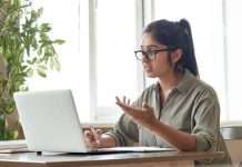 Indian office girl working on computer