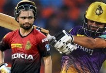 Rinku Singh hits five sixes in IPL 2023 - A close-up of Rinku Singh celebrating his victory after hitting five sixes in the last over of the Gujarat vs KKR match.