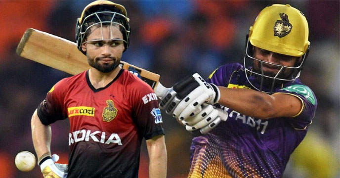 Rinku Singh hits five sixes in IPL 2023 - A close-up of Rinku Singh celebrating his victory after hitting five sixes in the last over of the Gujarat vs KKR match.