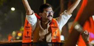 Sanjay Raut addressing a rally with supporters