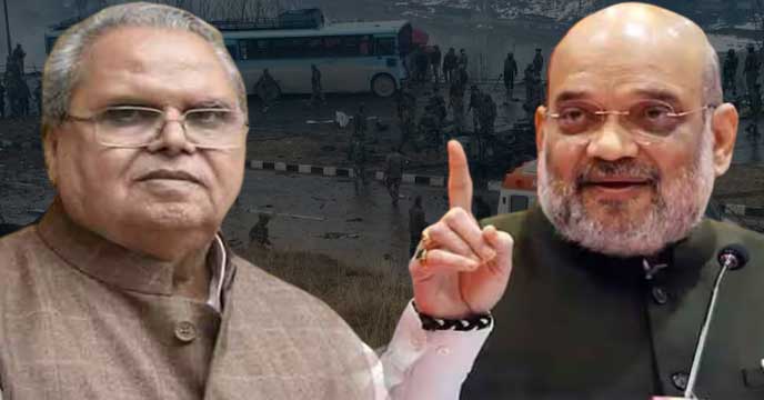 Former Jammu and Kashmir Governor Satyapal Singh and Home Minister Amit Shah discussing the Pulwama attack.
