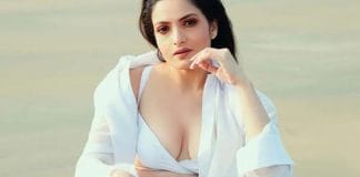 Tanusree Chakraborty posing in a bold outfit, creating a stir on social media.