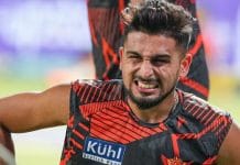 Umran Malik playing for Sunrisers Hyderabad in IPL 2023