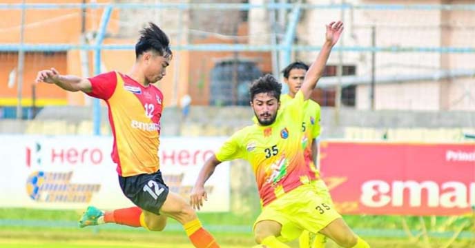 East Bengal FC celebrates a goal during their match against Diamond Rock in the I-League II Division