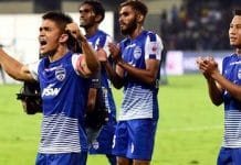 Bengaluru FC players celebrating their victory in the semi-finals.