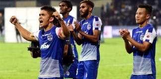 Bengaluru FC players celebrating their victory in the semi-finals.