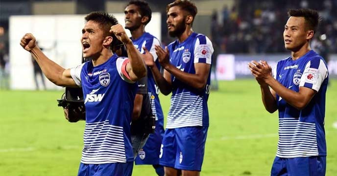 Bengaluru FC players celebrating their victory in the semi-finals.