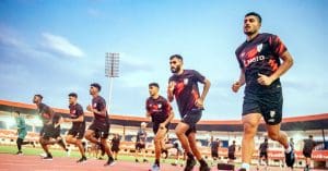 Intercontinental Cup footballers practice