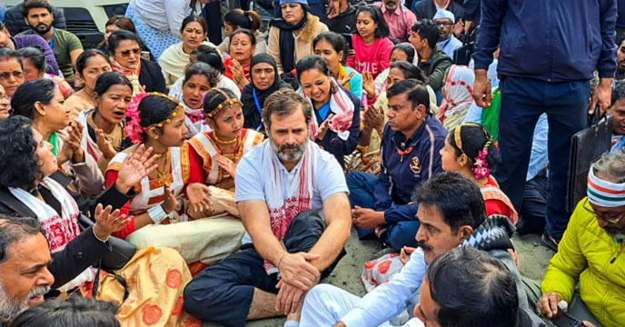 Rahul Gandhi sits on dharna in Assam