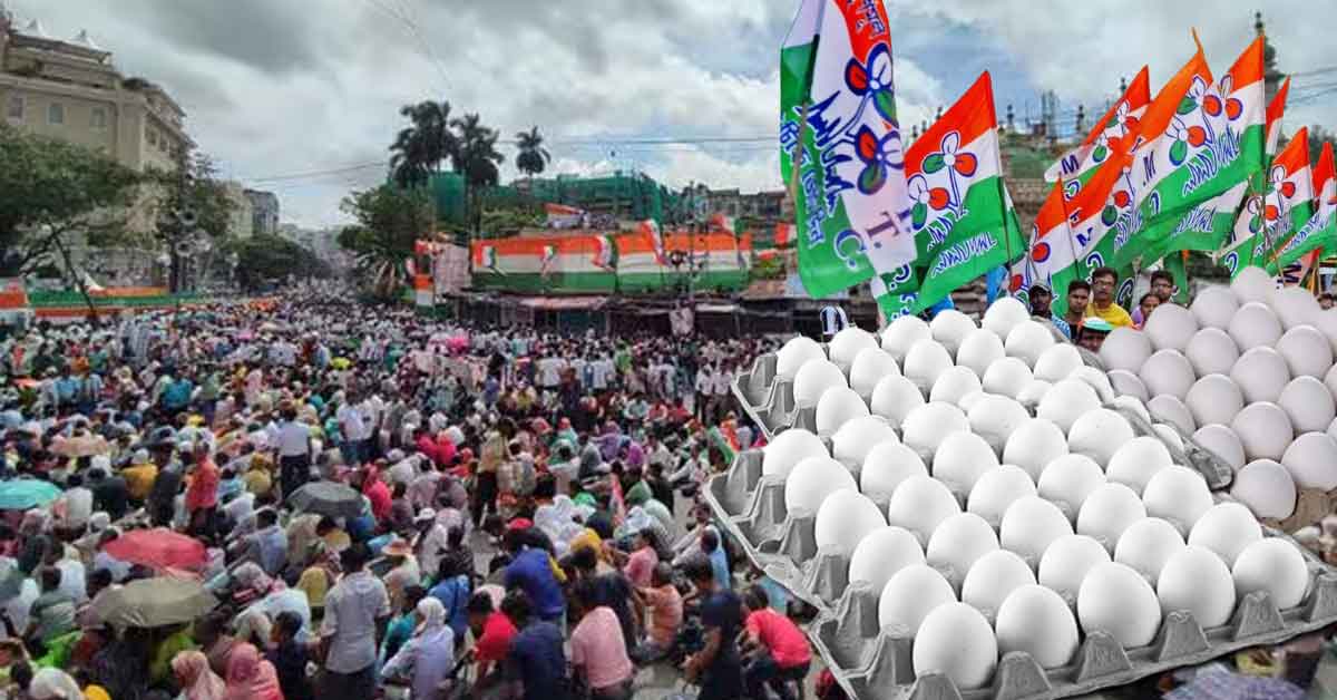 Shaheed Dharamatala Rally: A photo of a large crowd gathered at the Shaheed Dharamatala grounds in Kolkata on 21st July, likely for a political rally or event, with a sea of people and flags visible.