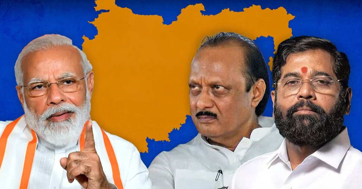 Narendra Modi, Ajit Pawar and Eknath Shinde.