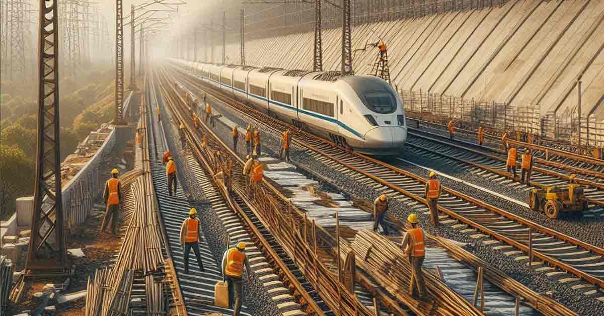 Indian Railway Fencing Along the Line to Run High-Speed Trains