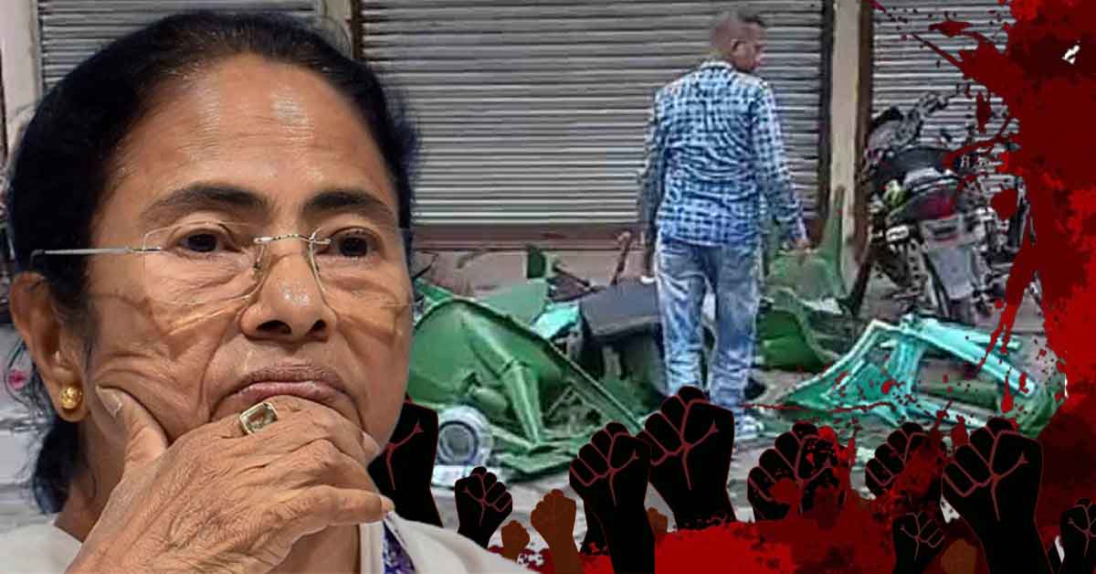 TMC Panihati Incident: A photo related to an incident involving the Trinamool Congress (TMC) party in Panihati, showing a scene of chaos, protest, or violence, with people and police present, and a caption indicating the incident occurred today.