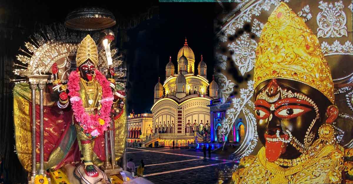 Image of Maa Bhavatarini, the presiding deity of Dakshineswar Temple, depicted in a traditional and serene illustration, showcasing her divine presence and spiritual significance.