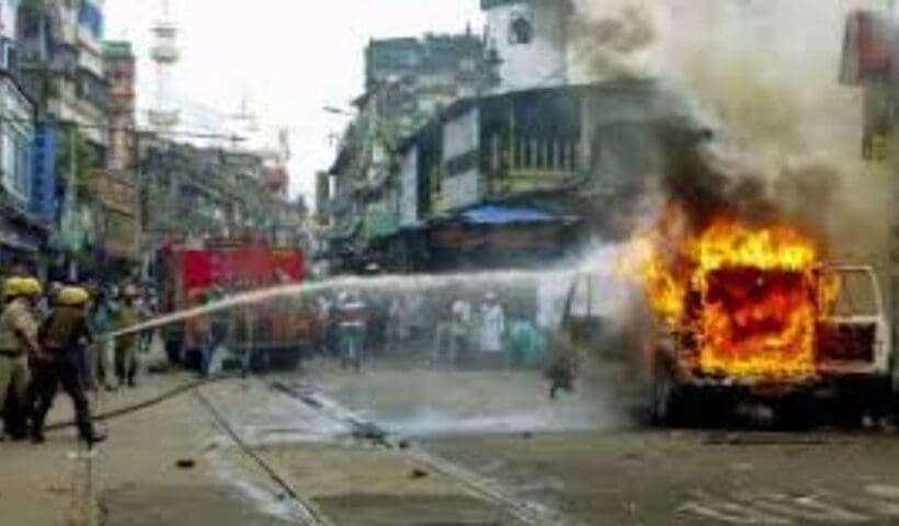 Ambulances get blocked during nabanna abhiyan on tuesday.