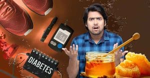 Illustration or graphic highlighting the potential benefits of honey for diabetes management, possibly showing a spoonful of honey or a honeycomb with a subtle medical or health-related background, conveying a sense of natural remedy or holistic approach to health.
