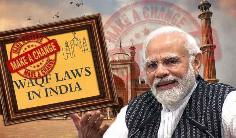 Photo or illustration of Narendra Modi, the Prime Minister of India, with a caption or headline suggesting his intention or proposal to reform or amend the Waqf laws or regulations, conveying a sense of potential change or policy update.