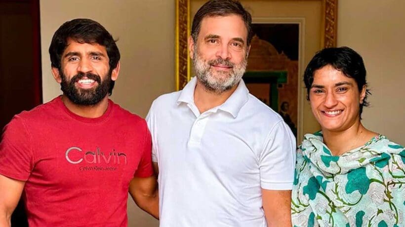 Rahul Gandhi, Vinesh Phogat and Bajrang Punia