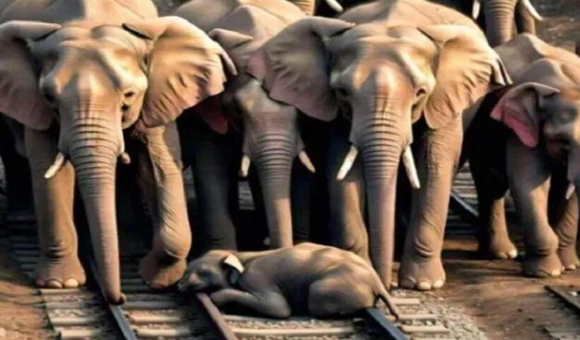 23 Elephants on Railway Tracks