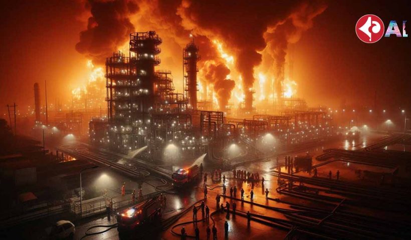 A fiery explosion at the Mathura Oil Refinery has left eight people injured