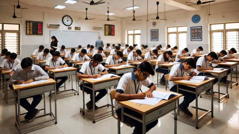 A group of students are taking the CBSE Exam in India