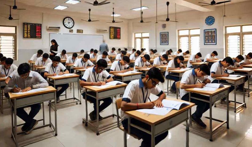 A group of students are taking the CBSE Exam in India