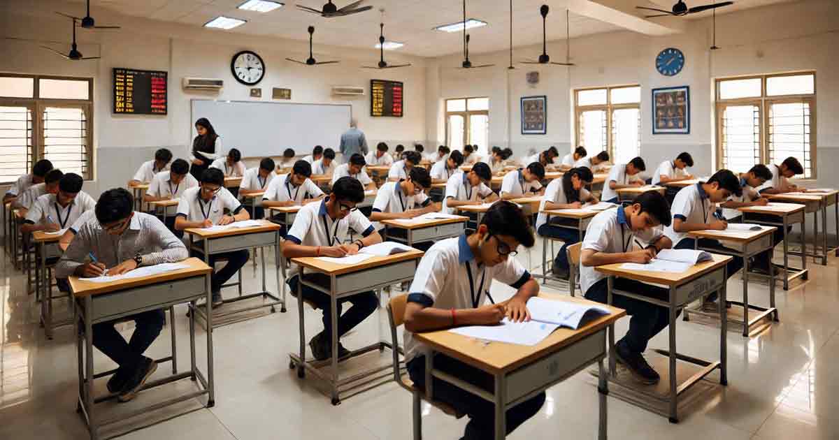 A group of students are taking the CBSE Exam in India