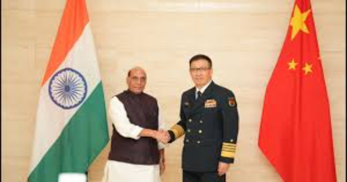 Indian Defence minister Rajnath Singh meating with Chinese DM Dong June in Laos, talk over LAC disengagement.