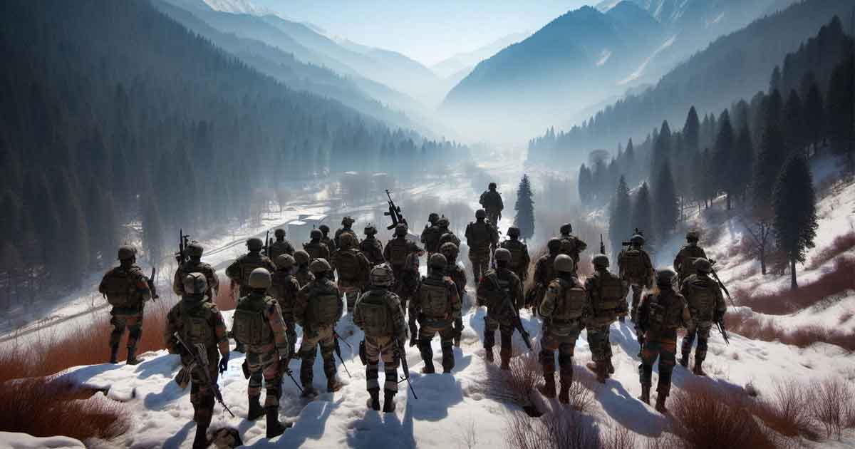 Jammu and Kashmir region of India Mountains and forests all around Indian Army soldiers security forces search operation