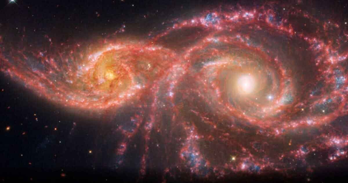 NASA's Webb and Hubble Telescopes Capture Spooky ‘Blood-Soaked Eyes’ of Galaxies IC 2163 and NGC 2207