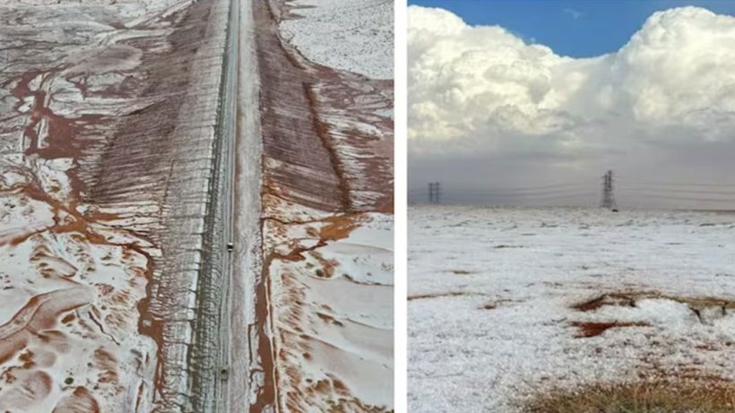 Snowfall in desert