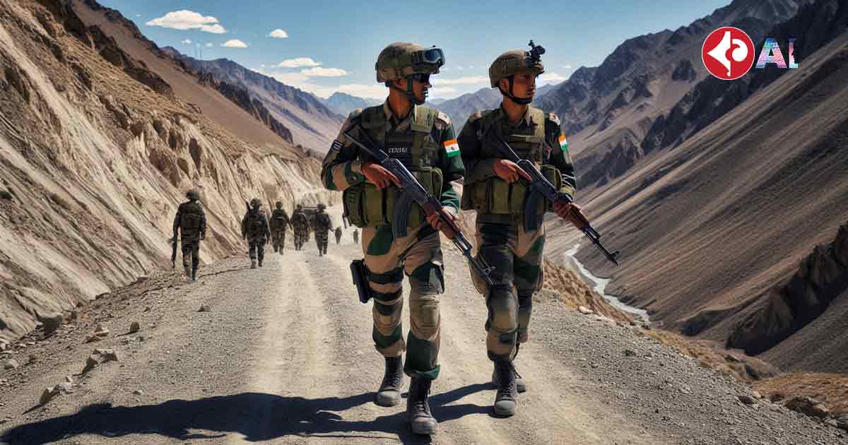 Two soldiers, one from India and one from China, are patrolling the border in Ladakh's Demchok and Depsang