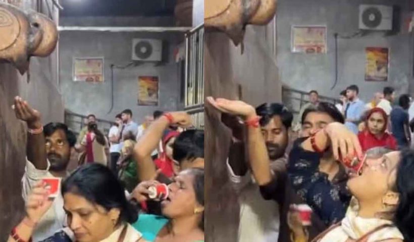 Vrindavan temple ac water drinking by pilgrimers