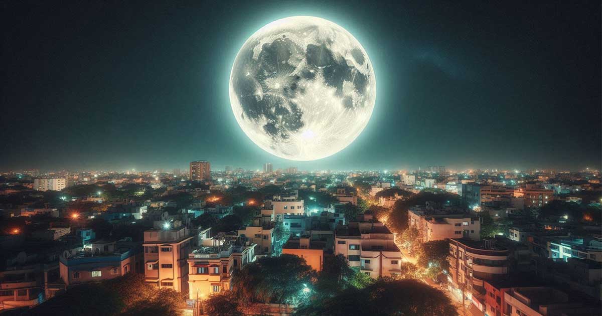 large supermoon illuminates the night sky over Chenna