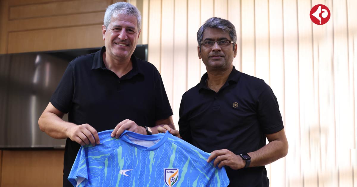 Indian Football Team Head coach Manolo Marquez with AIFF President Kalyan Chaubey