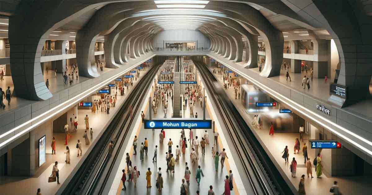 A bustling under ground metro station in Kolkata city named Mohun Bagan