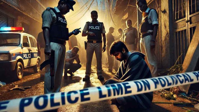 A crime scene in West Bengal with police officers investigating