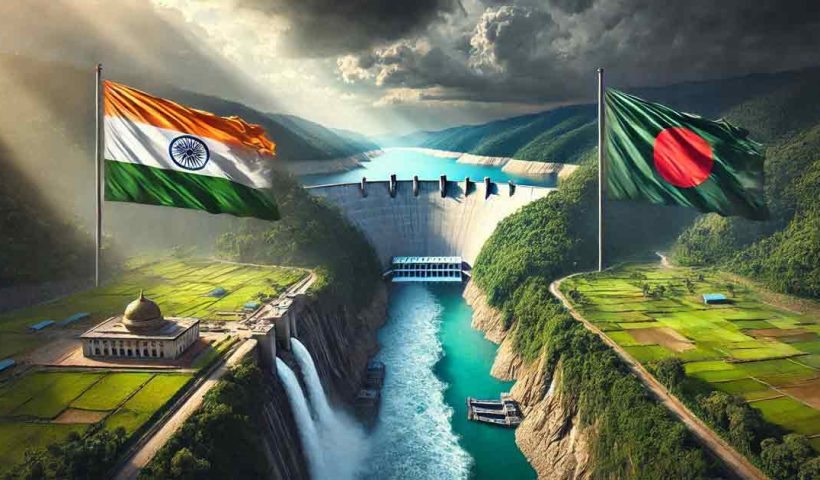 A powerful image depicting the unity of India and Bangladesh against China's mega dam on the Brahmaputra River