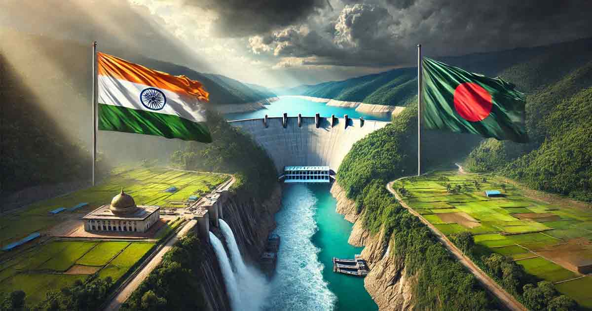 A powerful image depicting the unity of India and Bangladesh against China's mega dam on the Brahmaputra River