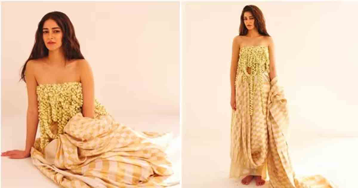 Ananya Panday stuns with a bold and modern twist on the traditional saree. Ditching the blouse, she wraps herself in a floral arrangement, creating a unique and glamorous look. Check out her striking photoshoot!