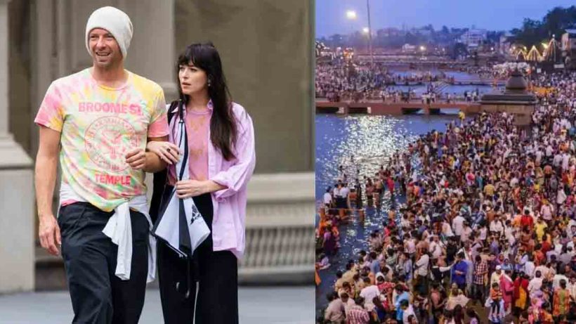 Chris Martin, lead singer of Coldplay, and his girlfriend Dakota Johnson arrive at Maha Kumbh 2025 in Prayagraj after their record-breaking concert in Ahmedabad. Watch the video of the couple as they make their way to the iconic Sangam River for a holy dip.