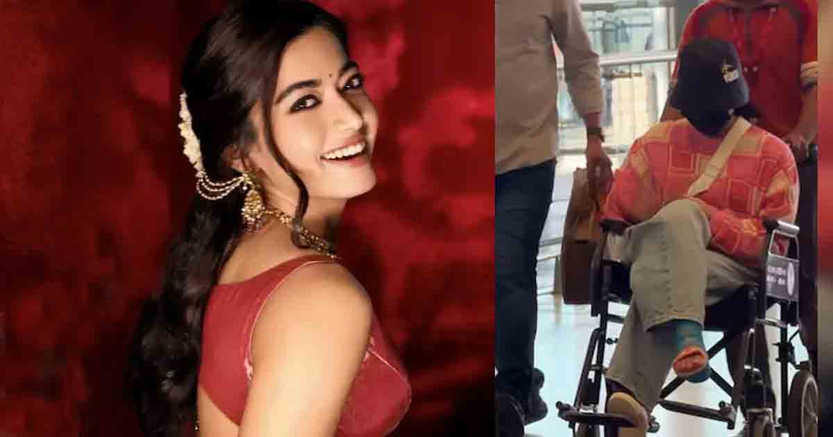 Rashmika Mandanna was spotted at the airport wearing a mask and limping due to an injury. Watch the viral video as fans express concern for her health.