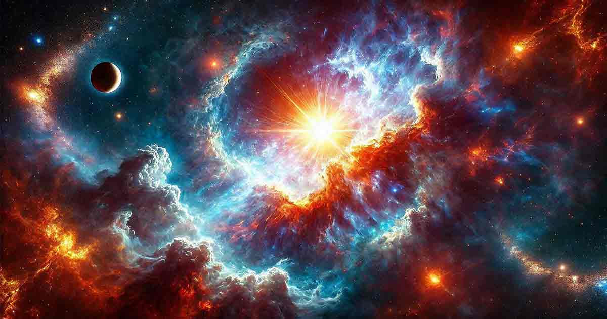 breathtaking cosmic scene depicting the birth of the first star in the universe